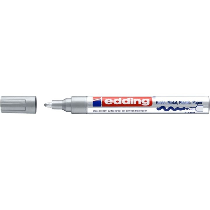 Edding 750 Marcatore Permanente a Vernice Argento, Punta Rotonda 2-4 mm, Indelebile e Impermeabile