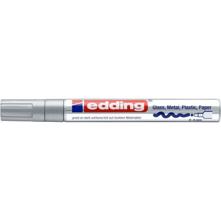 Edding 750 Marcatore Permanente a Vernice Argento, Punta Rotonda 2-4 mm, Indelebile e Impermeabile
