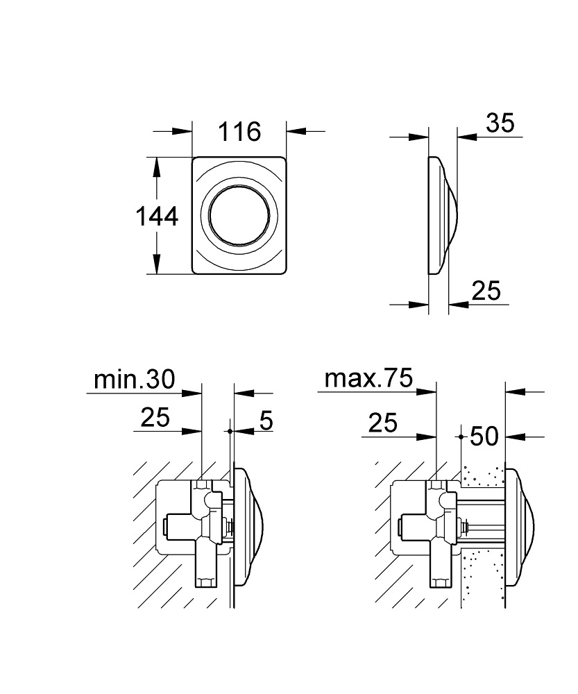 Grohe Surf Placca di Azionamento - Pulsante Bianco, Finitura Lucida, Dimensioni 116x144 mm