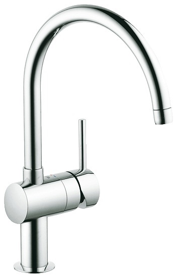 GROHE Minta - Miscelatore Monocomando per Lavello Cucina, Bocca a C, Angolo di Rotazione 0°/150°/360°, Cartuccia in Ceramica 46 mm, Finitura Cromo, Misura 356 mm