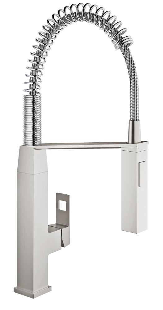 GROHE Eurocube Miscelatore Cucina Monocomando in Acciaio Inox SuperSteel con Doccetta Estraibile e Bocca Orientabile