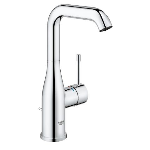 Grohe Essence Miscelatore Monocomando per Lavabo Taglia L, Cromo Lucido, Bocca Alta Girevole, Piletta di Scarico Inclusa, EcoJoy