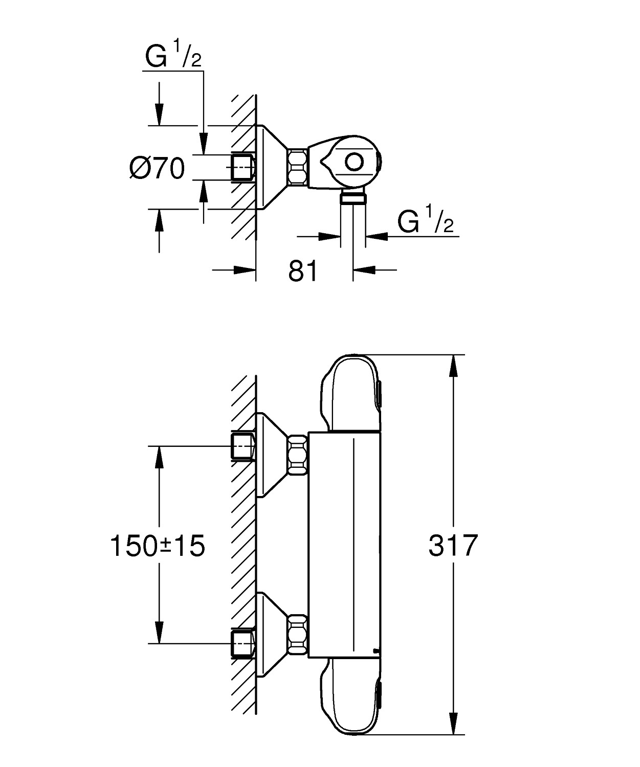 GROHE Grohtherm 1000 Rubinetto Termostatico per Doccia a Parete Cromo con Funzione EcoJoy e Blocco Sicurezza a 38°C