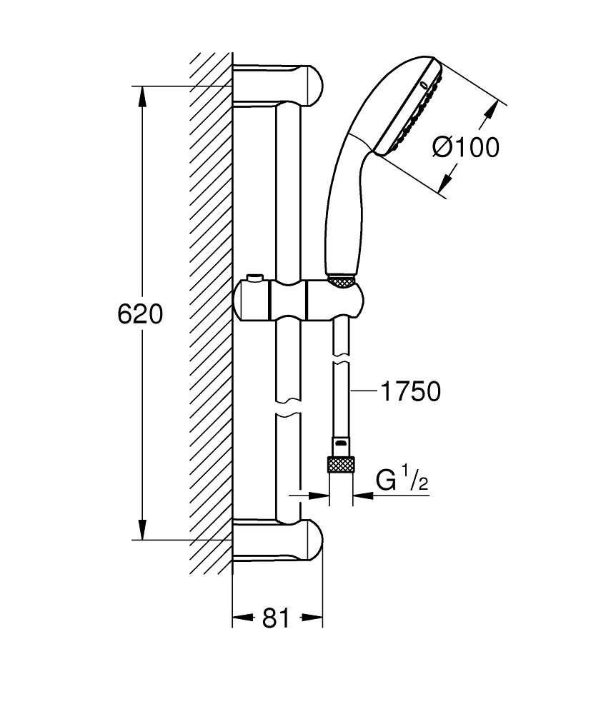 GROHE Vitalio Go 100 Set Doccia Monogetto con Doccino Cromato e Flessibile da 175 cm - Getto Rain, Tecnologia GROHE DreamSpray®
