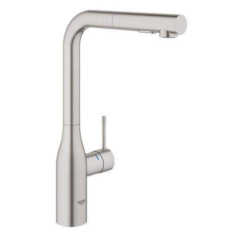 GROHE Essence Miscelatore Monocomando per Lavello con Doccetta Estraibile, Super Steel, Bocca Alta e Girevole, Modello 30270DC0