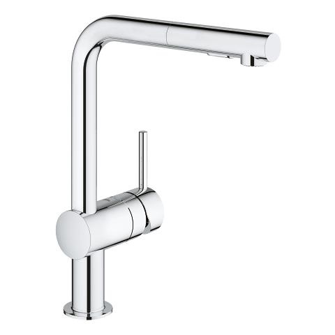 GROHE Minta Miscelatore Monocomando per Lavello Cucina con Doccetta Estraibile, Cromo Lucido, Cartuccia da 46 mm, Bocca Girevole a 360°, 328 mm