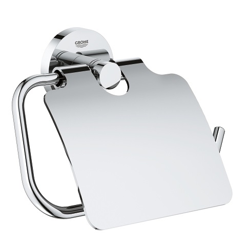 GROHE Porta Rotolo Essentials 40367001 in Metallo Cromo con Coperchio e Fissaggio Nascosto