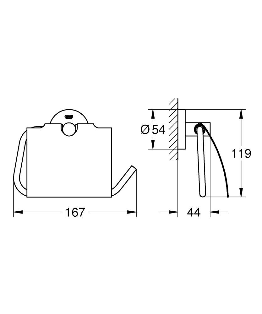 Grohe Porta Rotolo 40367EN1 in Nichel Spazzolato con Coperchio e Fissaggio Nascosto