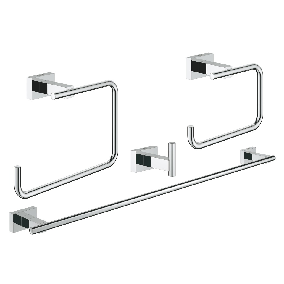 Grohe Essentials Cube Set Accessori Bagno 4in1 - Cromo, Metallo, Design Cubista