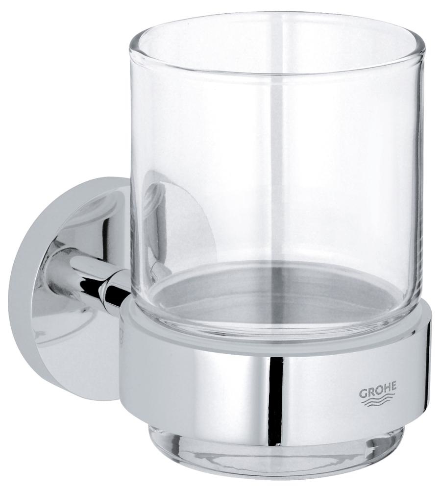 Grohe Essentials Bicchiere Porta Spazzolini con Supporto a Parete in Vetro e Cromo - 40447001