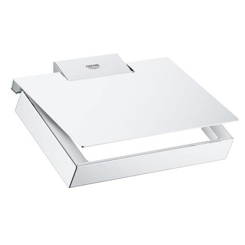Grohe Selection Cube Porta Rotolo a Muro con Coperchio - 40781000, Cromo Lucido, Design Minimal