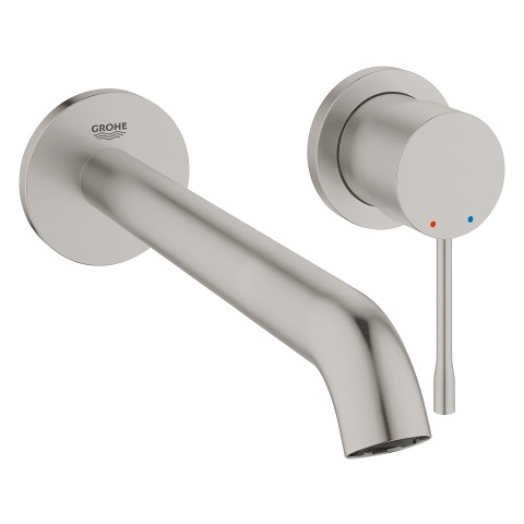 Grohe 19967DC1 Miscelatore Lavabo 2 Fori a Muro Essence New, Acciaio Super Steel, Taglia M, Sporgenza 230 mm, Qualità Made in Germany