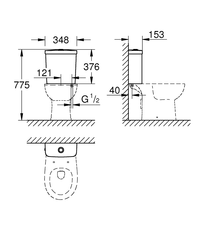 Grohe Bau Ceramic Cassetta di Scarico WC - 35 x 38 cm, Ceramica Bianco Lucido, Doppio Risciacquo, Collegamento Idrico Inferiore