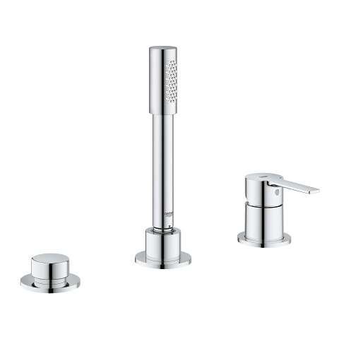 GROHE 19965001 Miscelatore Monocomando Bordo Vasca a 3 Fori con Cartuccia Ceramica 35 mm e Flessibile Doccia Metallico