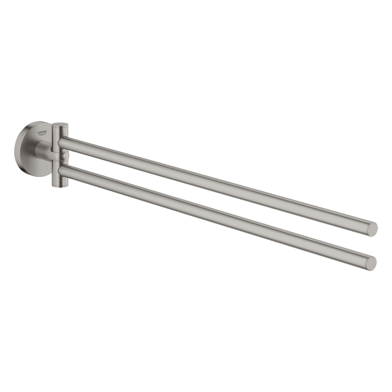 Grohe Essentials Porta Salviette Doppio a Parete in Acciaio Opaco Super Steel, 44 cm con 2 Barre Orientabili e Fissaggio Nascosto