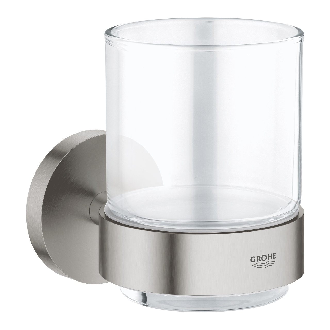 Grohe Essentials Porta Spazzolini e Bicchiere in Vetro Trasparente con Fissaggio a Scomparsa in Acciaio Inox