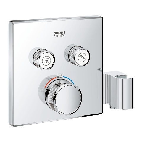 Grohe 29125000 Miscelatore Termostatico a 2 Vie con Supporto Manopola Doccia Integrato, Cromo, Funzione SmartControl