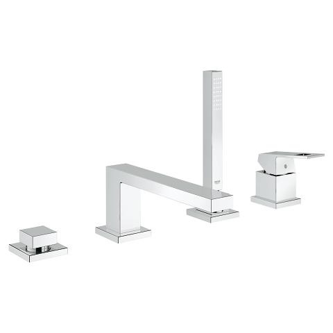 GROHE Eurocube 19897001 Miscelatore Monocomando Bordo Vasca a 4 Fori, Cromo con Deviatore e Flessibile Doccia