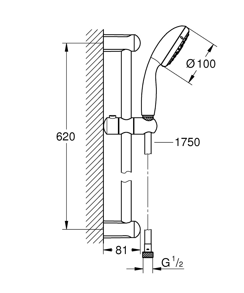 GROHE Tempesta 100 Set Asta Doccia Saliscendi a 3 Getti Cromo con Tecnologia DreamSpray e Flessibile da 1750 mm