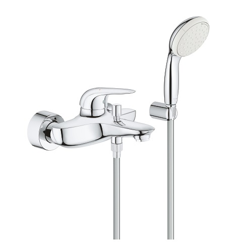 Grohe Eurostyle Miscelatore Monocomando a Parete per Vasca/Doccia - Cromo, Modello 2372930A, con Set Doccia Completo