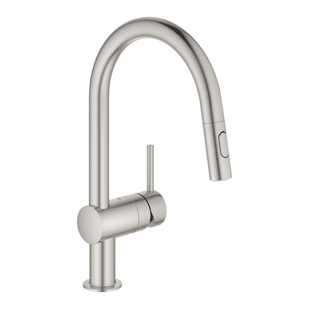 GROHE Minta 32321DC2 Miscelatore Monocomando per Lavello Cucina con Doccetta Estraibile, Supersteel, 2 Getti, Bocca a C Alta, Angolo di Rotazione 360°