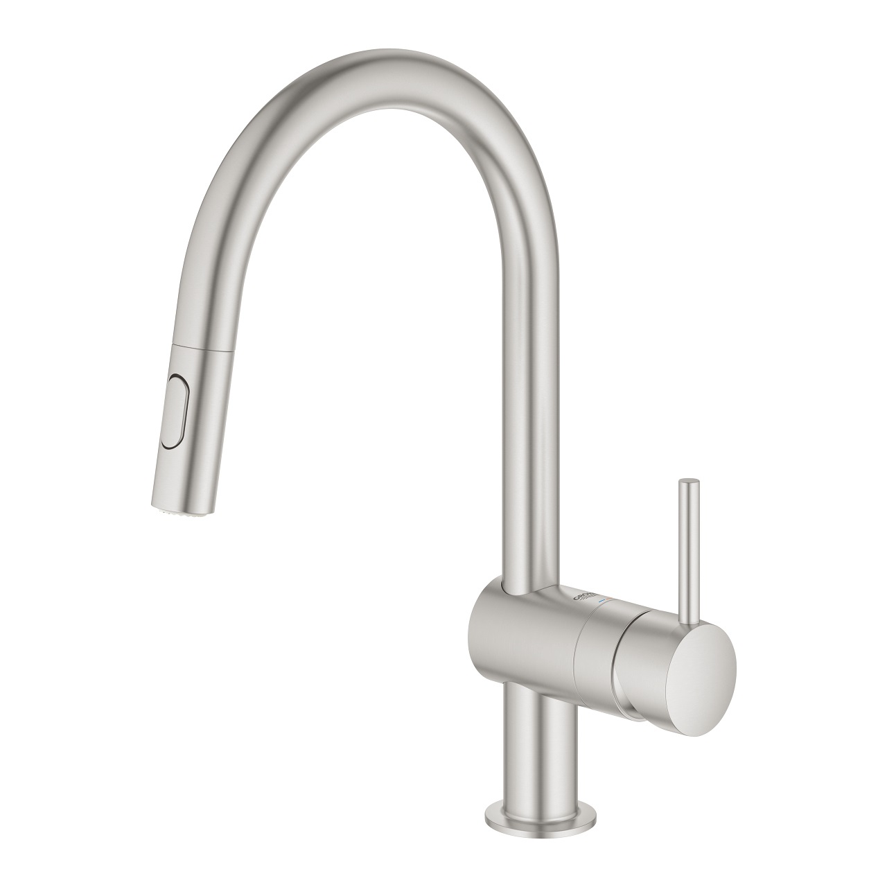 GROHE Minta 32321DC2 Miscelatore Monocomando per Lavello Cucina con Doccetta Estraibile, Supersteel, 2 Getti, Bocca a C Alta, Angolo di Rotazione 360°