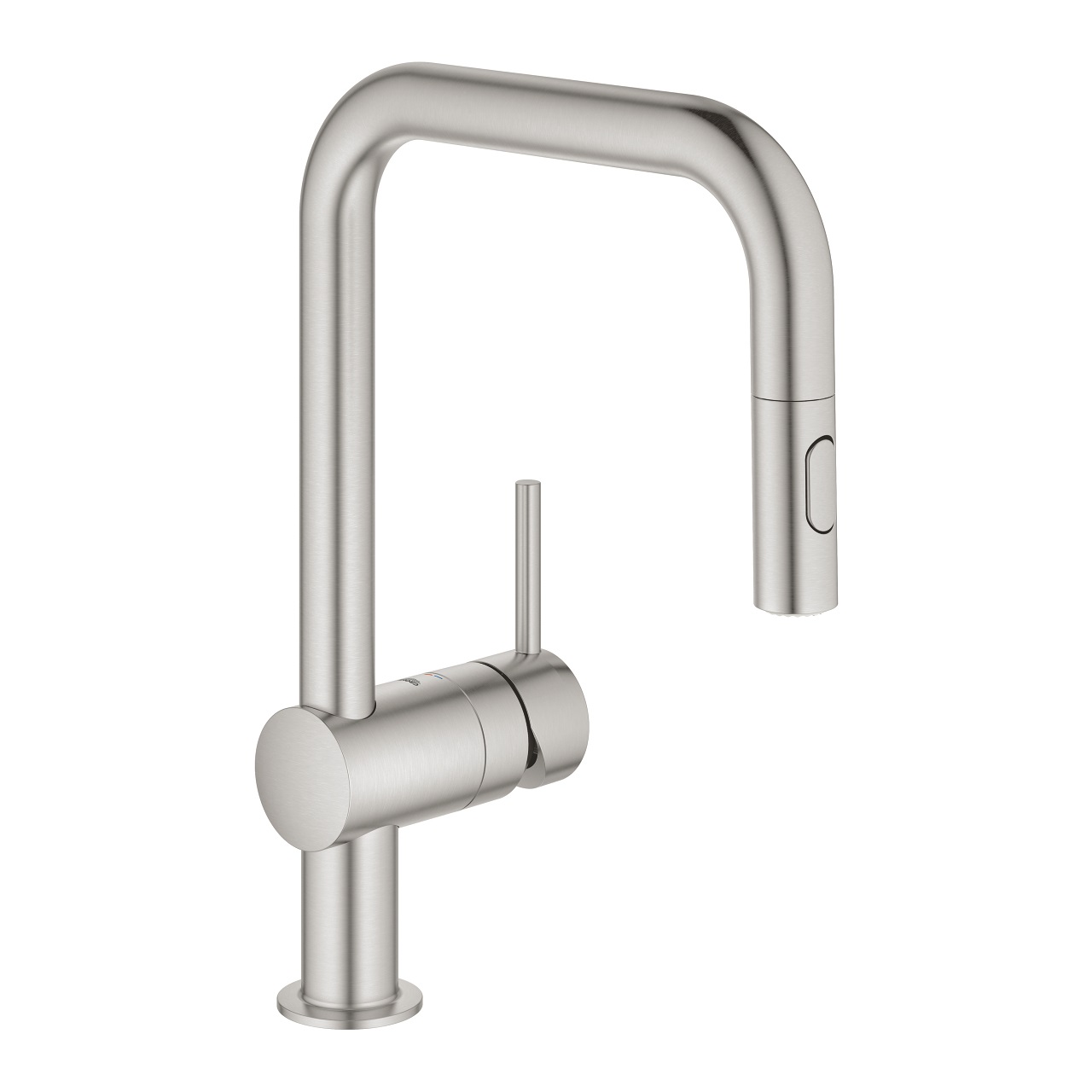 GROHE Minta Miscelatore Monocomando da Cucina con Doccetta Estraibile, Supersteel, 2 Getti, Bocca a U, Raggio di Rotazione 360°, Cartuccia in Ceramica da 46 mm - Cod. 32322DC2