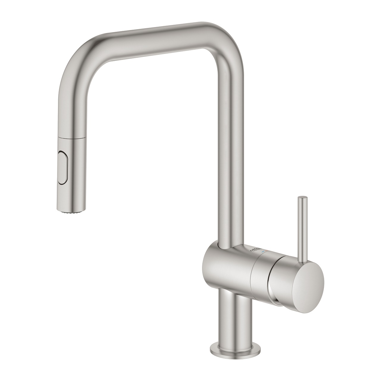 GROHE Minta Miscelatore Monocomando da Cucina con Doccetta Estraibile, Supersteel, 2 Getti, Bocca a U, Raggio di Rotazione 360°, Cartuccia in Ceramica da 46 mm - Cod. 32322DC2