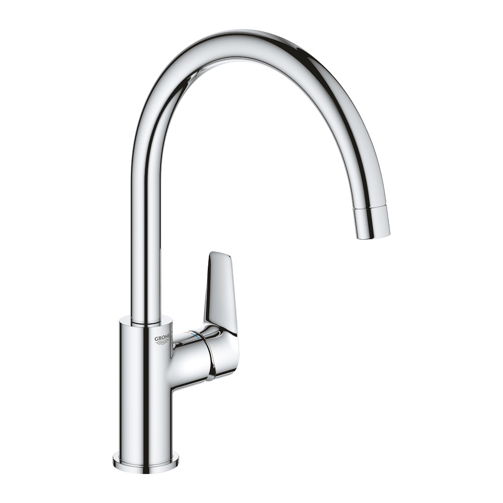 GROHE BauEdge Miscelatore Monocomando per Lavello Cucina Cromo - Bocca Alta Girevole 360°, Cartuccia Ceramica 28 mm