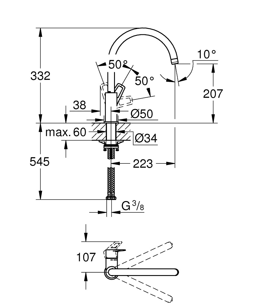 GROHE BauLoop Miscelatore Monocomando per Lavello Cromo Lucido - Cartuccia Ceramica 28 mm, Bocca Girevole 360°, Aeratore