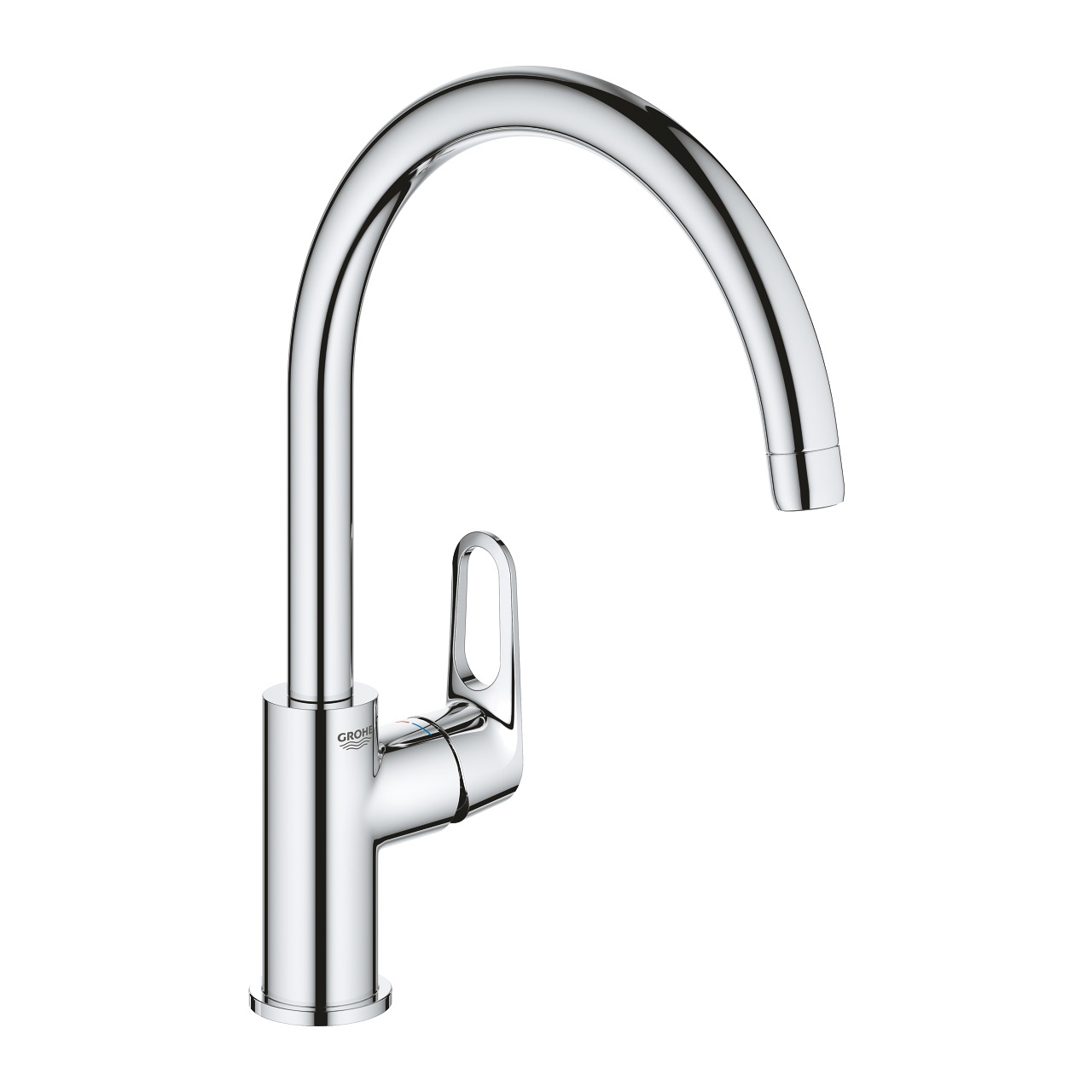Grohe BauFlow Miscelatore Monocomando per Lavello Alta Cromo - Bocca Girevole 360°, Cartuccia Ceramica 28 mm, Aeratore