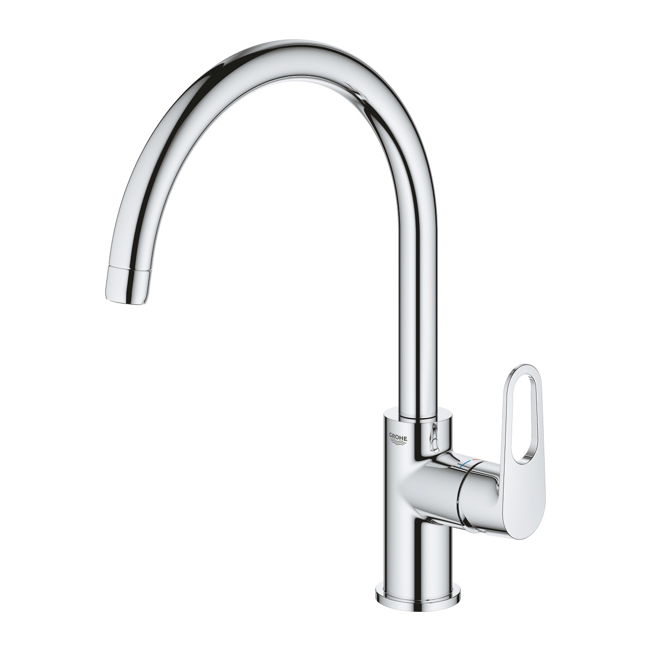 Grohe BauFlow Miscelatore Monocomando per Lavello Alta Cromo - Bocca Girevole 360°, Cartuccia Ceramica 28 mm, Aeratore