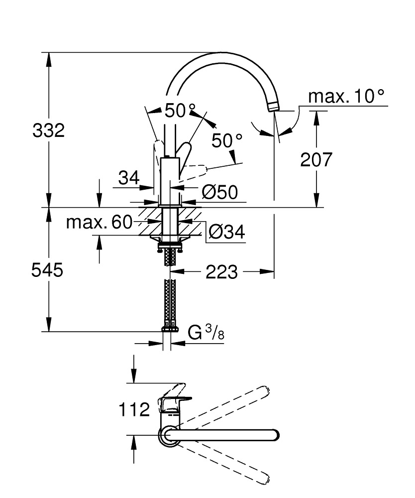 Grohe Start Curve 31554001 Miscelatore Monocomando Cucina Cromo Lucido con Bocca Alta Orientabile e Tecnologia GHE Zero