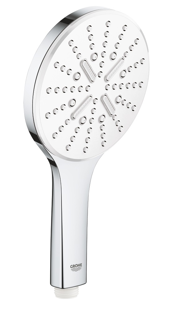 Grohe Rainshower SmartActive 130 Soffione Doccia 26574LS0 a 3 Getti, Ecojoy 9,5 l/min, Bianco Rotondo, 130 mm