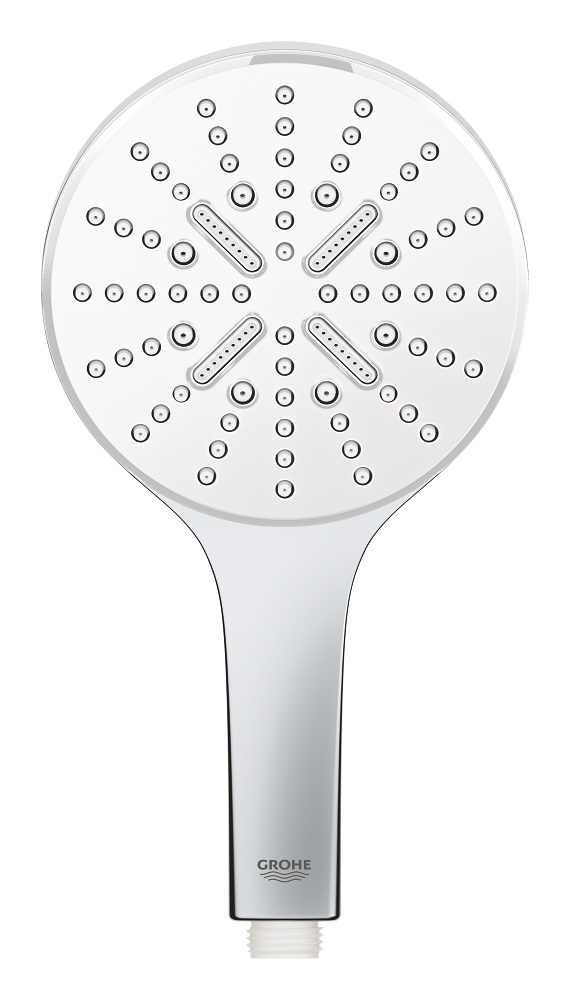 Grohe Rainshower SmartActive 130 Soffione Doccia 26574LS0 a 3 Getti, Ecojoy 9,5 l/min, Bianco Rotondo, 130 mm
