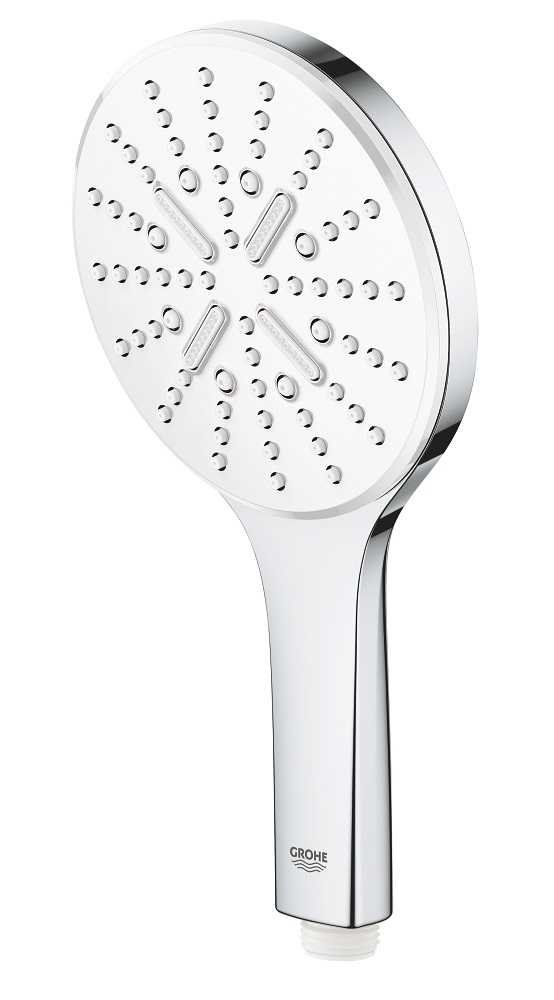 Grohe Rainshower SmartActive 130 Soffione Doccia 26574LS0 a 3 Getti, Ecojoy 9,5 l/min, Bianco Rotondo, 130 mm