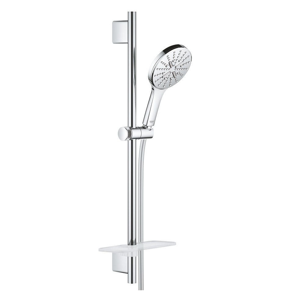Grohe 26575000 Set Asta Doccia 60 cm con 3 Getti, Finitura Cromo, Flessibile Silverflex e Mensola Porta Oggetti