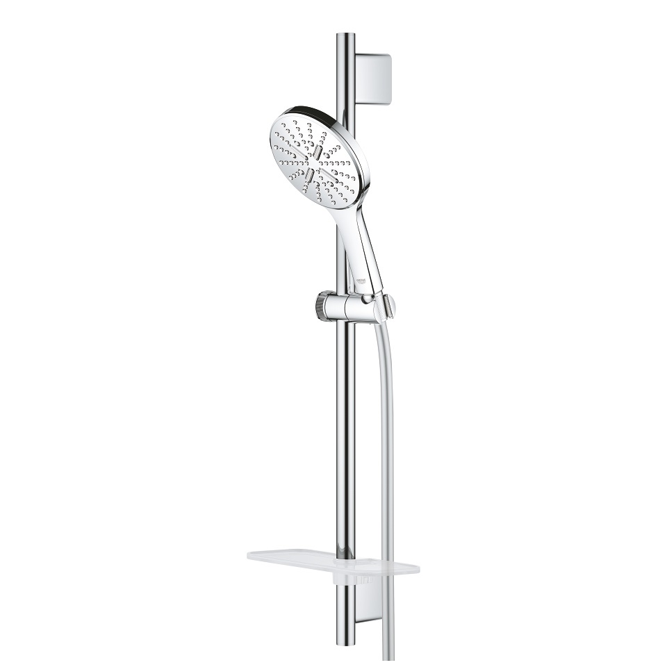 Grohe 26575000 Set Asta Doccia 60 cm con 3 Getti, Finitura Cromo, Flessibile Silverflex e Mensola Porta Oggetti