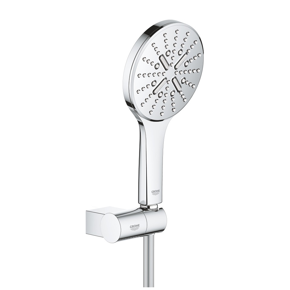 Grohe Rainshower SmartActive 130 Soffione Doccia a 3 Getti, Cromo, Portata Limitata a 9,5 l/min, Set Completo con Supporto e Tubo