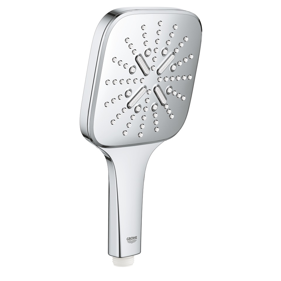 Grohe Rainshower 130 SmartActive Cube 26582000 Soffione Doccia a 3 Getti, Cromo, 130 mm, EcoJoy, Portata Limitata a 9,5l/min, Sistema Antigocciolamento DripStop