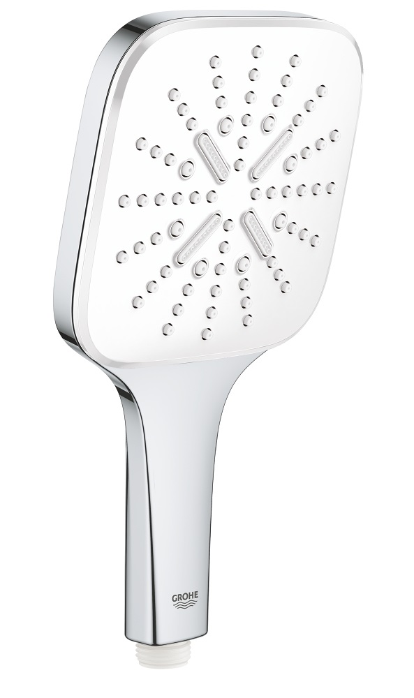 Grohe Rainshower SmartActive Cube 26582LS0 Soffione Doccia a 3 Getti, EcoJoy, Bianco Squadrato, 130 mm