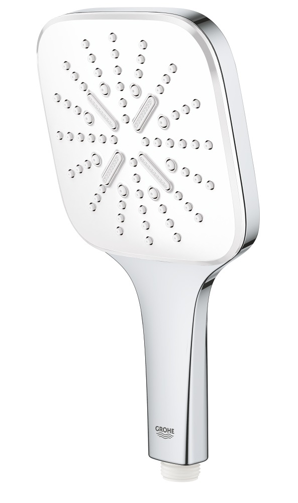 Grohe Rainshower SmartActive Cube 26582LS0 Soffione Doccia a 3 Getti, EcoJoy, Bianco Squadrato, 130 mm