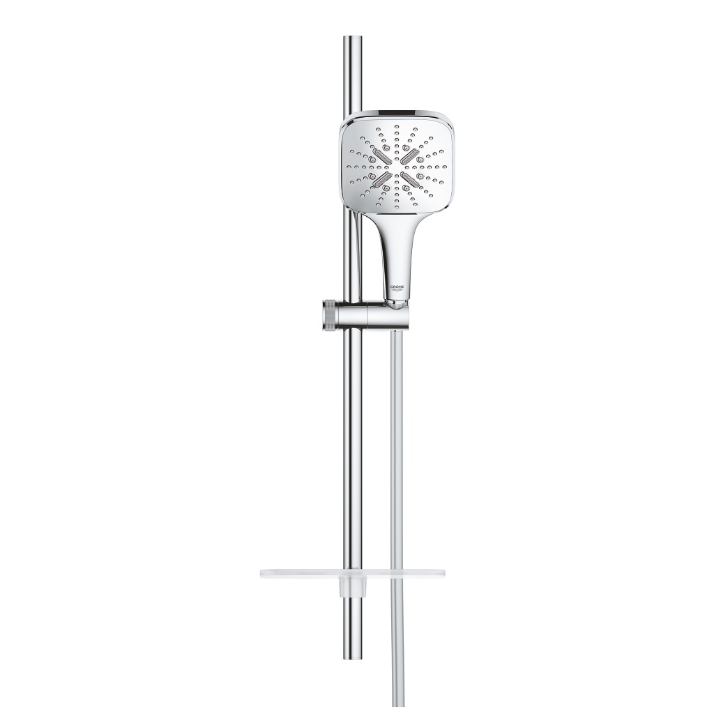 Grohe Rainshower SmartActive 130 Cube Set Doccia a Parete con 3 Tipi di Getto, Superficie Cromata, Barra da 600 mm