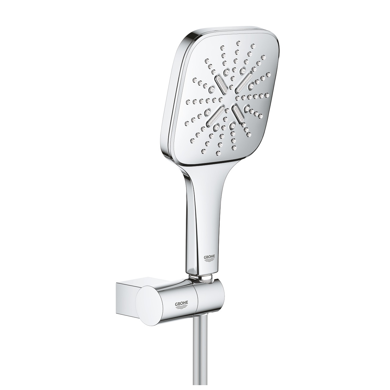 Grohe Rainshower SmartActive 130 Cube Set Doccia a 3 Getti, Cromo, EcoJoy Portata Limitata a 9,5 l/min, Soffione 130 mm