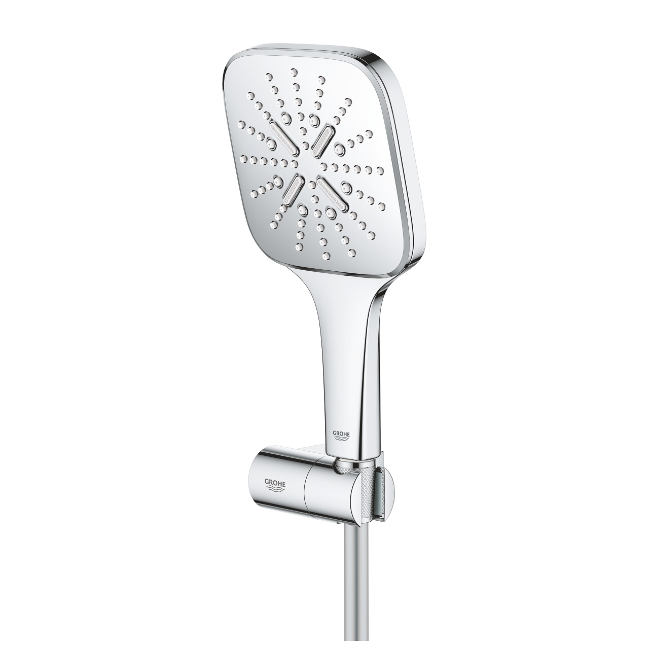 Grohe Rainshower SmartActive 130 Cube Set Doccia a 3 Getti, Cromo, EcoJoy Portata Limitata a 9,5 l/min, Soffione 130 mm