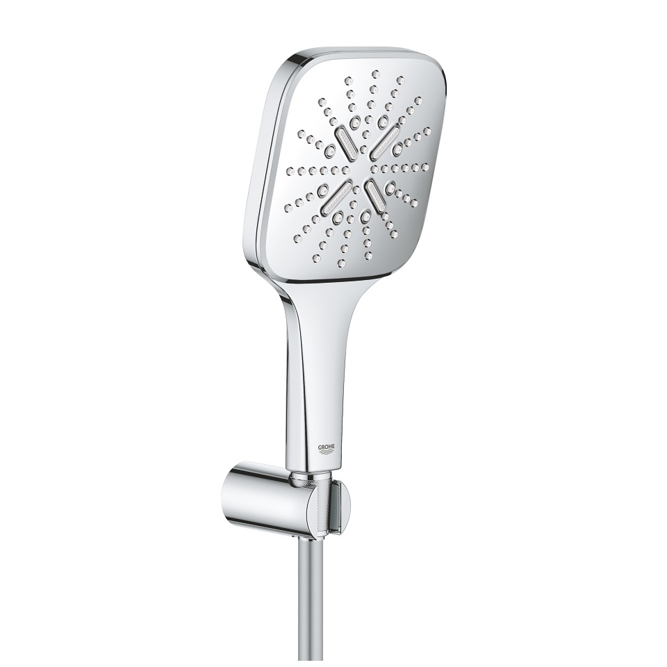 Grohe Rainshower SmartActive Cube 26589000 - Soffione Doccia a 3 Getti, Cromo Squadrato, Portata Limitata a 9,5 l/min, Supporto Fisso, 130 mm