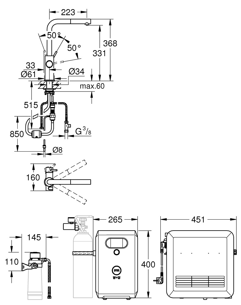 GROHE Blue Professional Miscelatore Monocomando in Acciaio Inox con Sistema di Filtrazione dell'Acqua e Doccetta Estraibile - 31326DC2