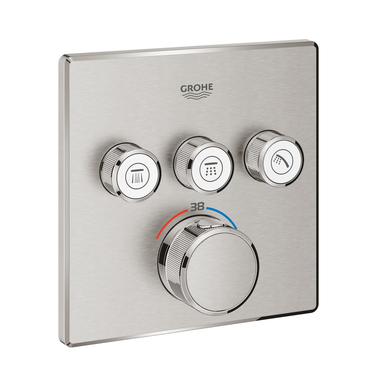 Grohe Grohtherm SmartControl Miscelatore Doccia Termostatico a Parete in Supersteel - Attivazione a Pulsante, Adatto per 3 Utenze