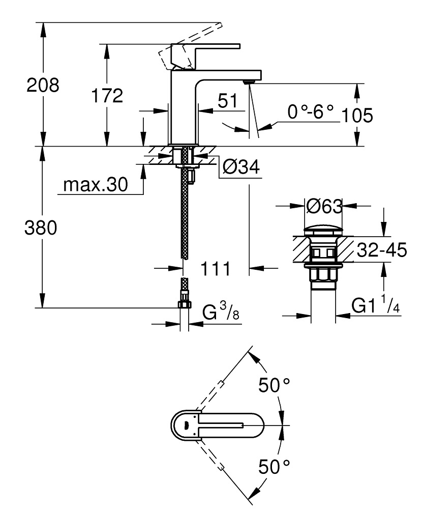 GROHE Plus Miscelatore Monocomando per Lavabo Taglia S in Cromo Lucido con Piletta Scarico Clic Clac