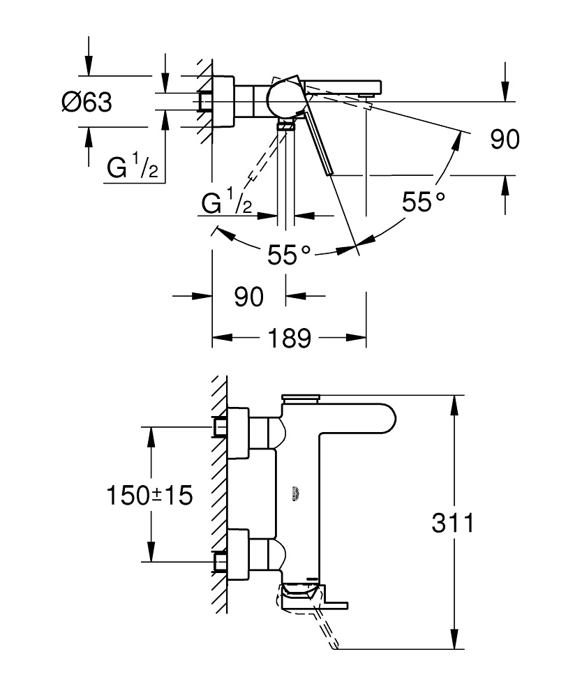 Grohe 33553003 Plus Miscelatore Monocomando per Vasca/Doccia a Parete - Cromo, con Tecnologia SilkMove e Deviazione Automatica